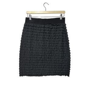 St Tropez West Knee Length Pencil Skirt Tiered Ruffles Black Pull On Size L